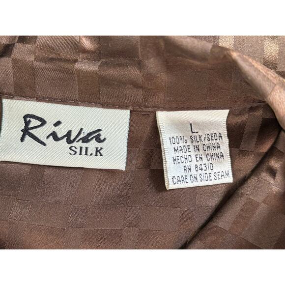 Riva Ladies Vintage Silk Brown Top Blouse Button-up Long Sleeve Career Office - Picture 6 of 6